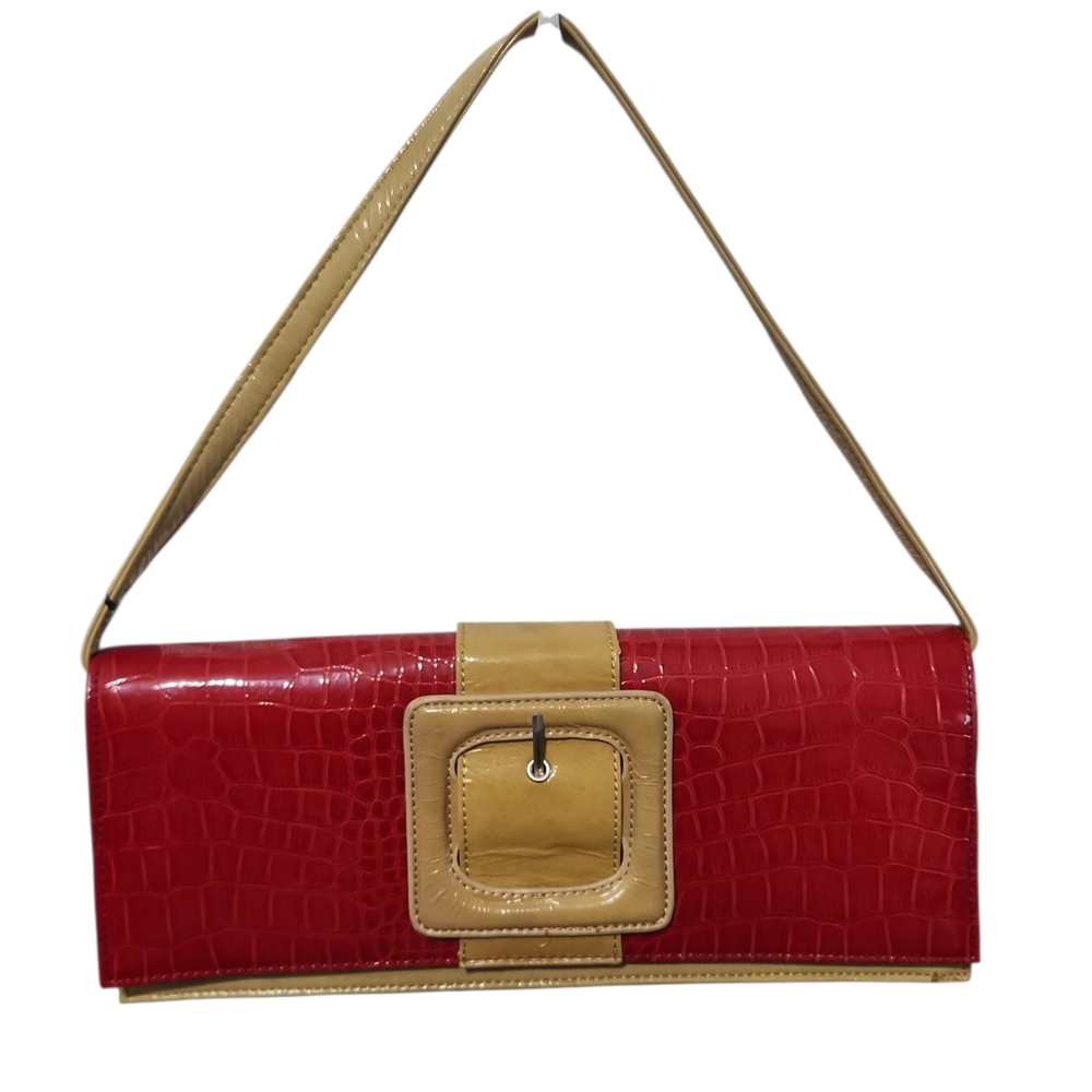 Red and Tan Crocodile Pattern Clutch